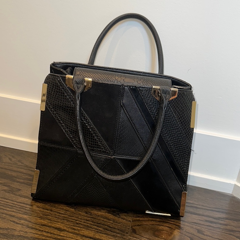 River Island Black Leather Suede Silver Tote Handbag